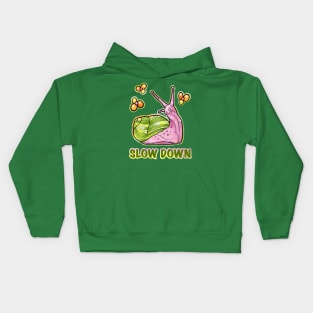 Slow down, cute snail stopping to smell the flowers Kids Hoodie